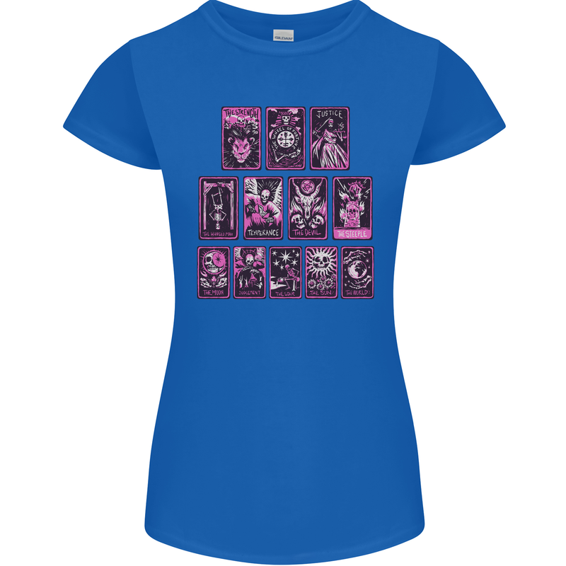 Tarot Cards Fortune Teller Skulls Womens Petite Cut T-Shirt Royal Blue