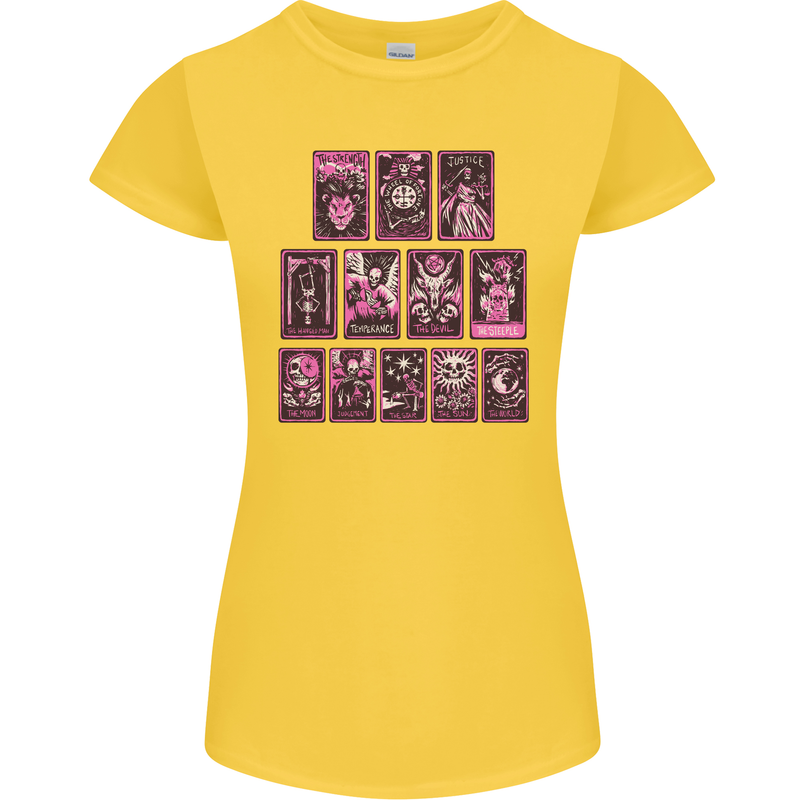 Tarot Cards Fortune Teller Skulls Womens Petite Cut T-Shirt Yellow