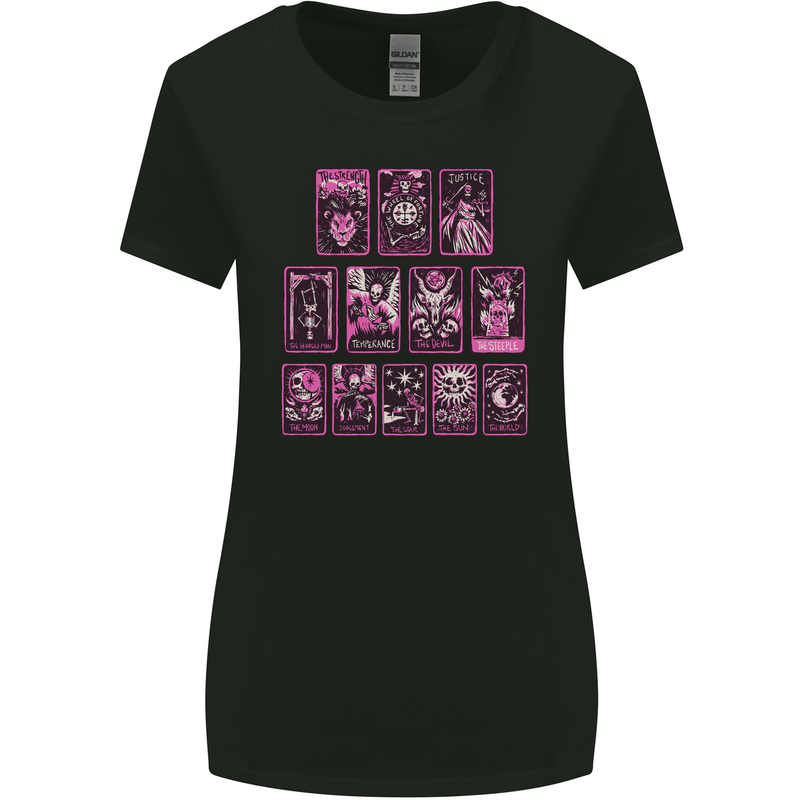 Tarot Cards Fortune Teller Skulls Womens Wider Cut T-Shirt Black