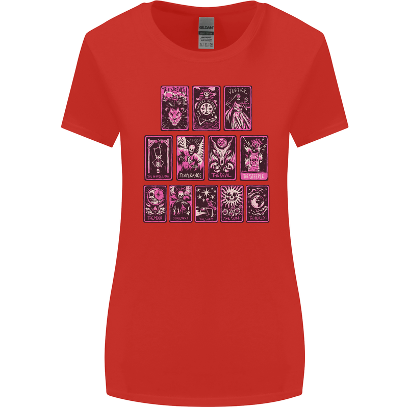 Tarot Cards Fortune Teller Skulls Womens Wider Cut T-Shirt Red