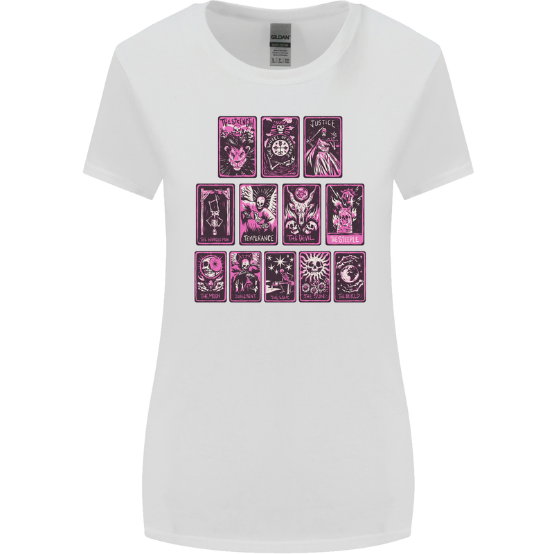 Tarot Cards Fortune Teller Skulls Womens Wider Cut T-Shirt White