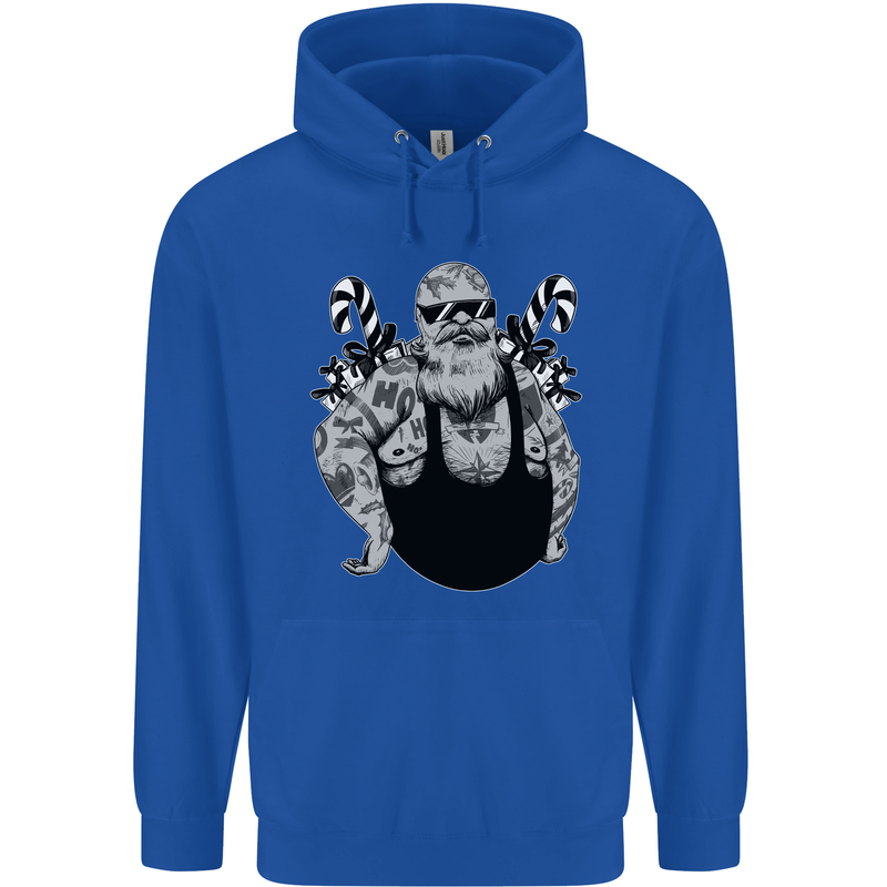 Tattoo Santa Funny Christmas Biker Motorbike Childrens Kids Hoodie Royal Blue