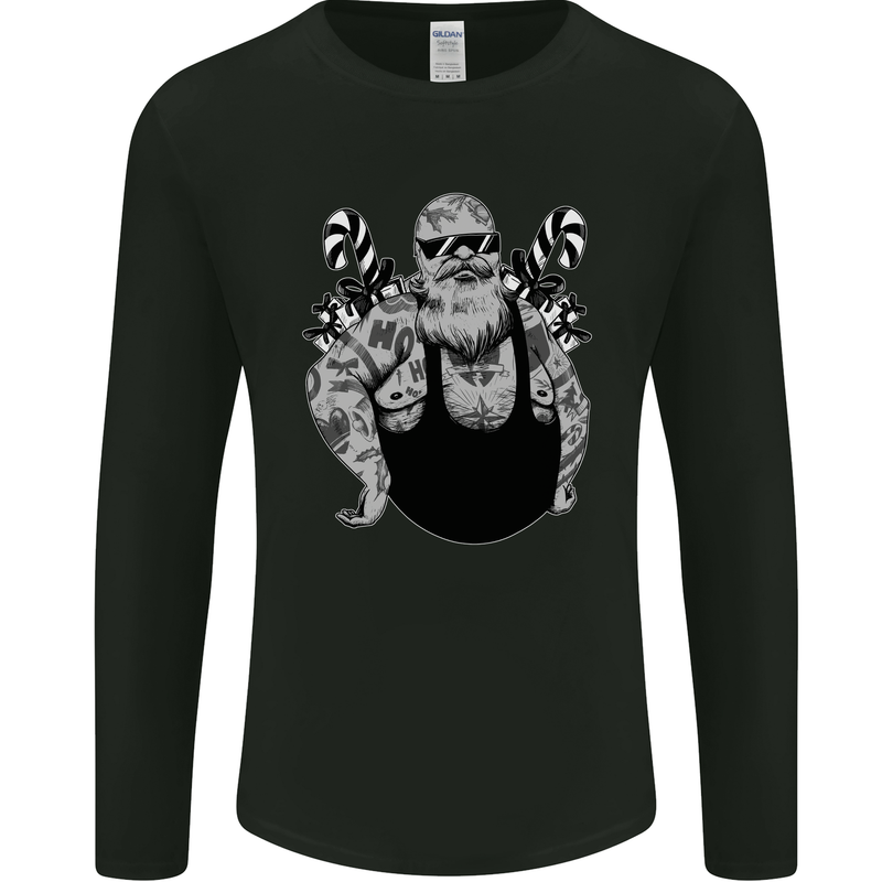 Tattoo Santa Funny Christmas Biker Motorbike Mens Long Sleeve T-Shirt Black