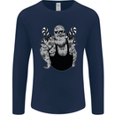 Tattoo Santa Funny Christmas Biker Motorbike Mens Long Sleeve T-Shirt Navy Blue