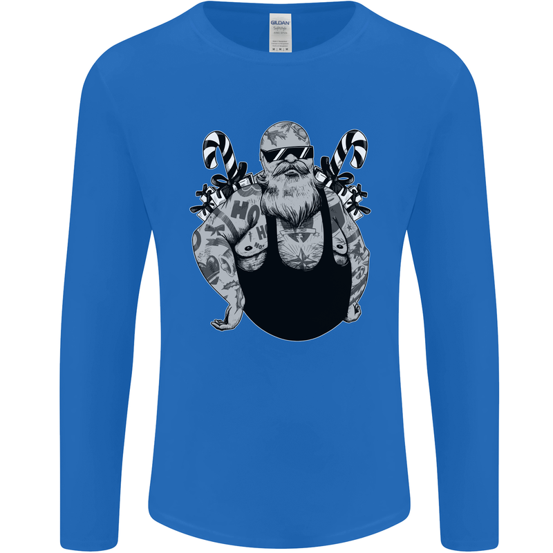 Tattoo Santa Funny Christmas Biker Motorbike Mens Long Sleeve T-Shirt Royal Blue