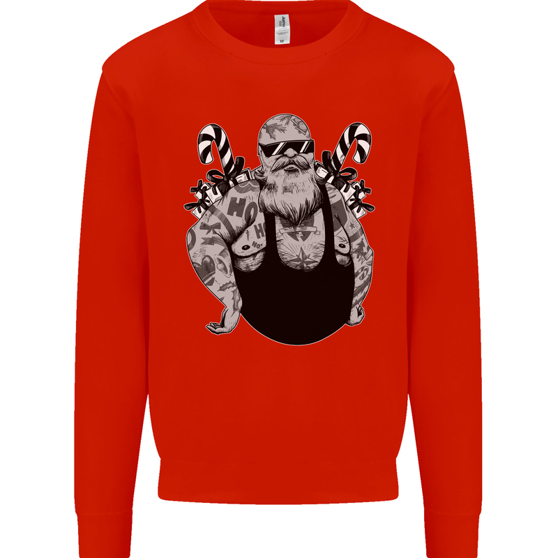 Tattoo Santa Funny Christmas Biker Motorbike Mens Sweatshirt Jumper Bright Red
