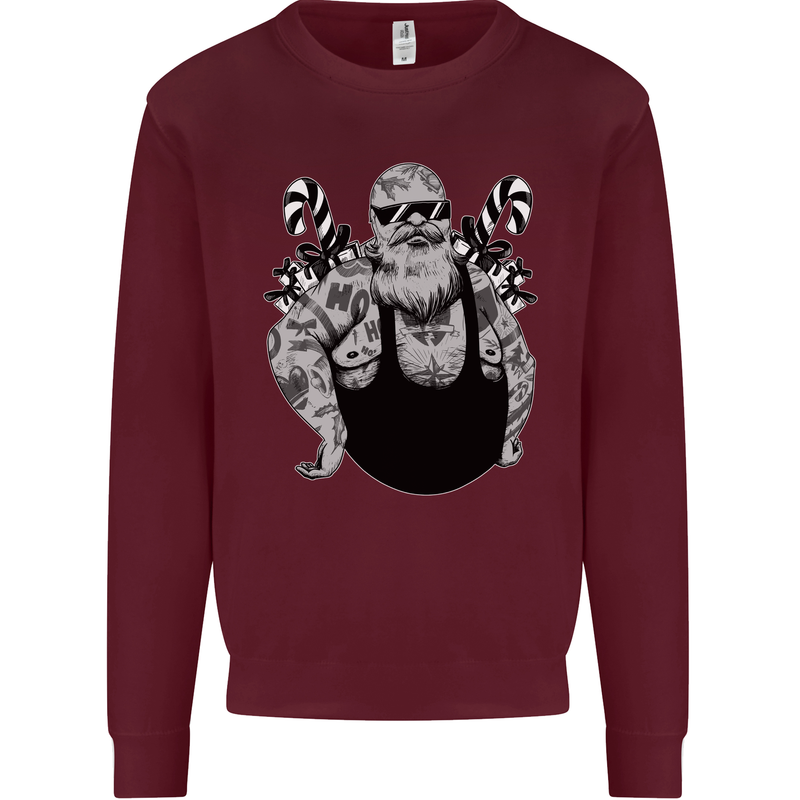 Tattoo Santa Funny Christmas Biker Motorbike Mens Sweatshirt Jumper Maroon