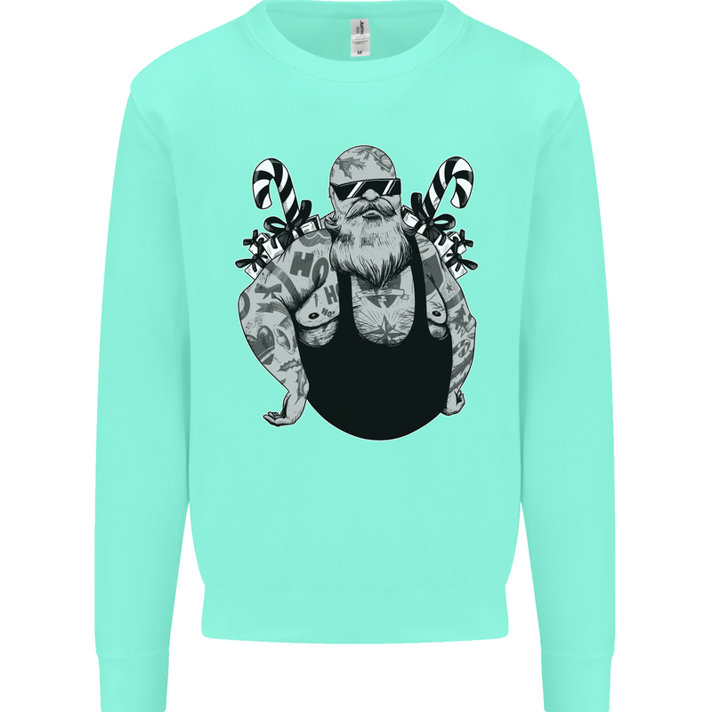 Tattoo Santa Funny Christmas Biker Motorbike Mens Sweatshirt Jumper Peppermint
