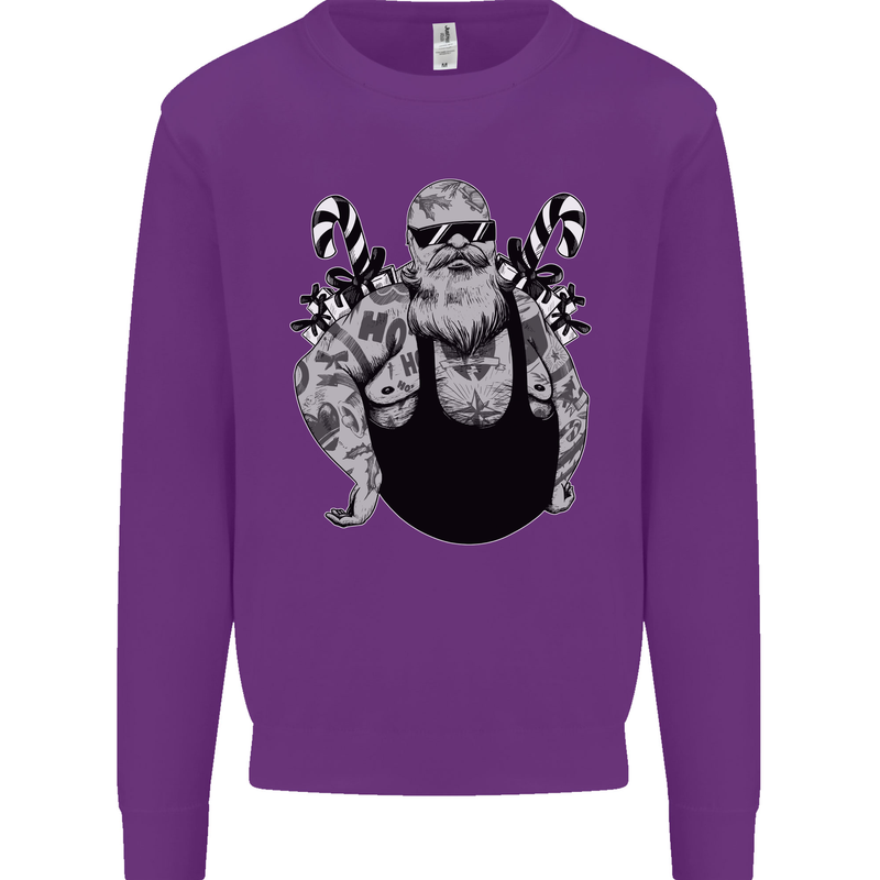 Tattoo Santa Funny Christmas Biker Motorbike Mens Sweatshirt Jumper Purple