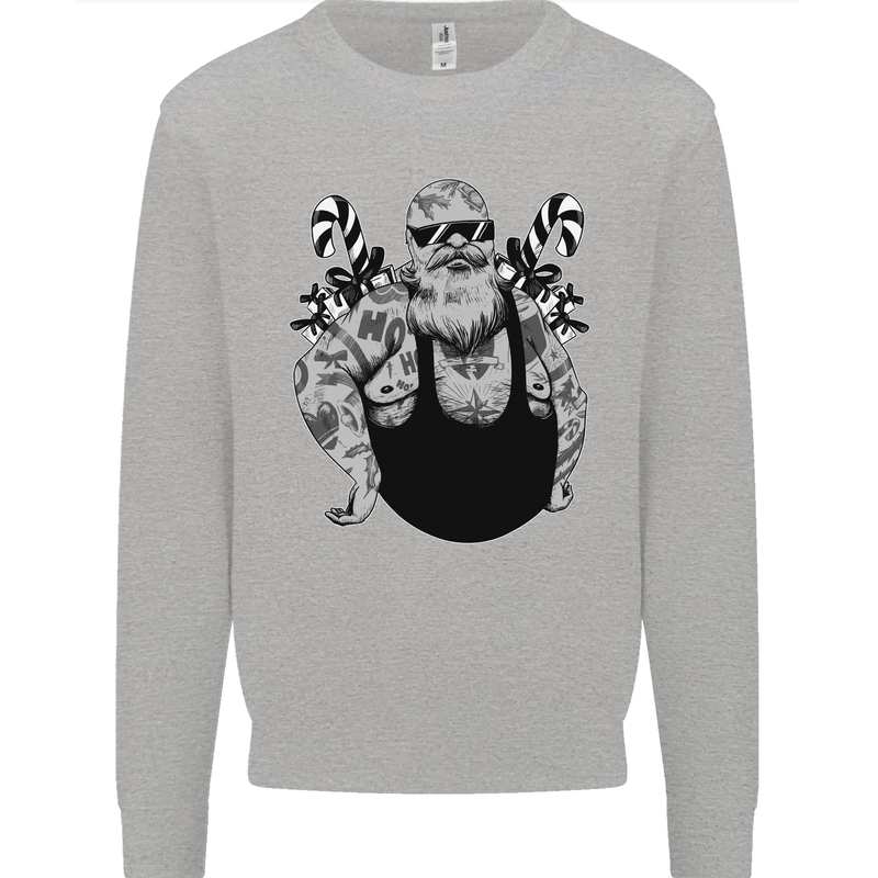 Tattoo Santa Funny Christmas Biker Motorbike Mens Sweatshirt Jumper Sports Grey
