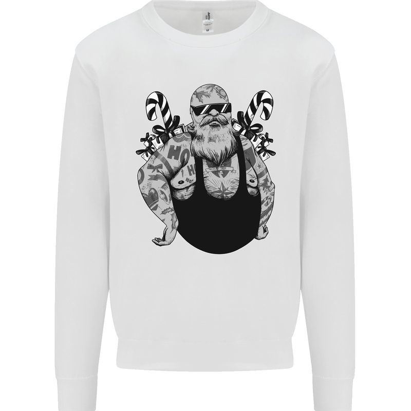 Tattoo Santa Funny Christmas Biker Motorbike Mens Sweatshirt Jumper White