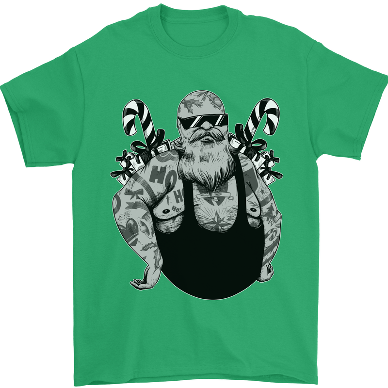Tattoo Santa Funny Christmas Biker Motorbike Mens T-Shirt 100% Cotton Irish Green
