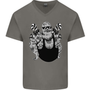 Tattoo Santa Funny Christmas Biker Motorbike Mens V-Neck Cotton T-Shirt Charcoal