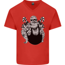 Tattoo Santa Funny Christmas Biker Motorbike Mens V-Neck Cotton T-Shirt Red