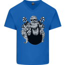 Tattoo Santa Funny Christmas Biker Motorbike Mens V-Neck Cotton T-Shirt Royal Blue