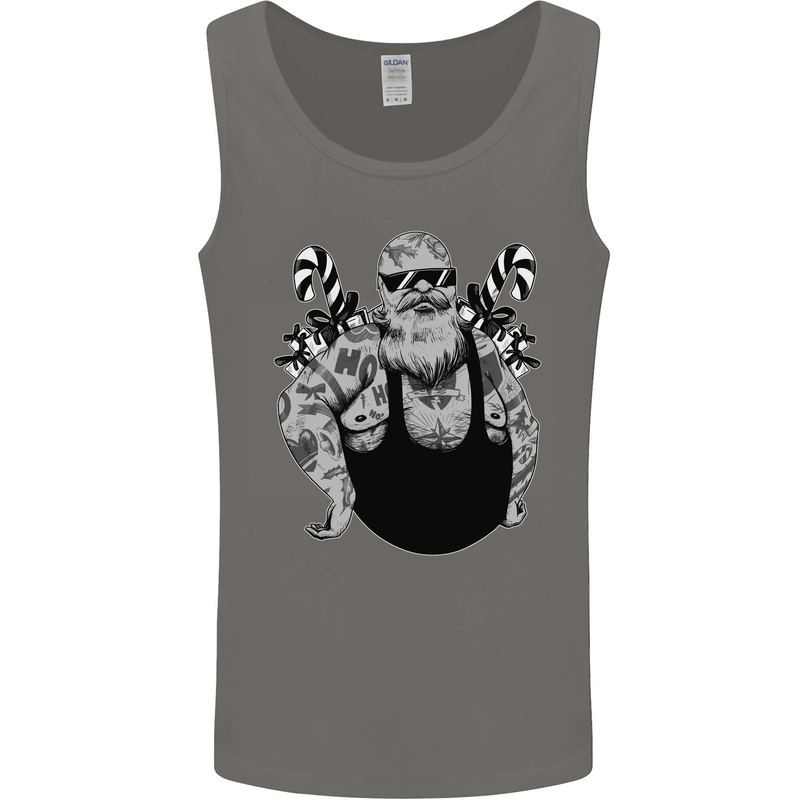 Tattoo Santa Funny Christmas Biker Motorbike Mens Vest Tank Top Charcoal