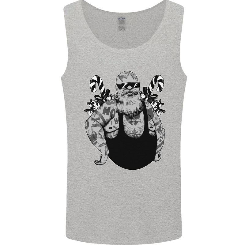 Tattoo Santa Funny Christmas Biker Motorbike Mens Vest Tank Top Sports Grey