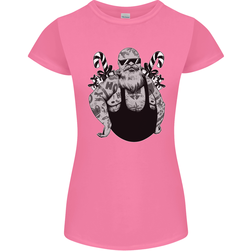 Tattoo Santa Funny Christmas Biker Motorbike Womens Petite Cut T-Shirt Azalea