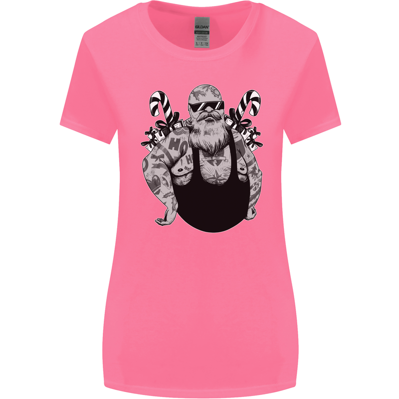 Tattoo Santa Funny Christmas Biker Motorbike Womens Wider Cut T-Shirt Azalea