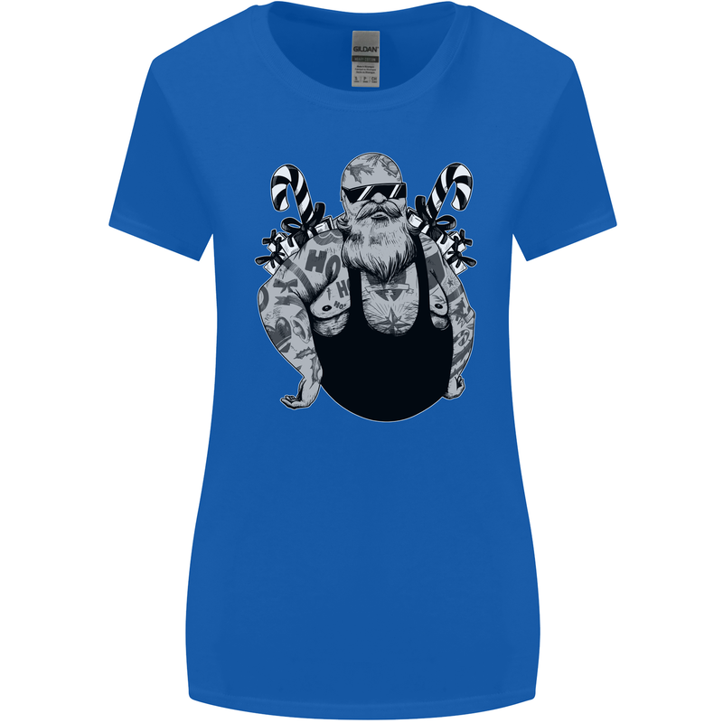 Tattoo Santa Funny Christmas Biker Motorbike Womens Wider Cut T-Shirt Royal Blue