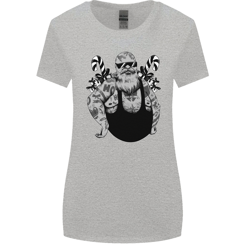 Tattoo Santa Funny Christmas Biker Motorbike Womens Wider Cut T-Shirt Sports Grey