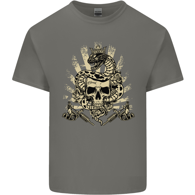 Tattoo Skull Snake Tattooist Biker Gothic Kids T-Shirt Childrens Charcoal