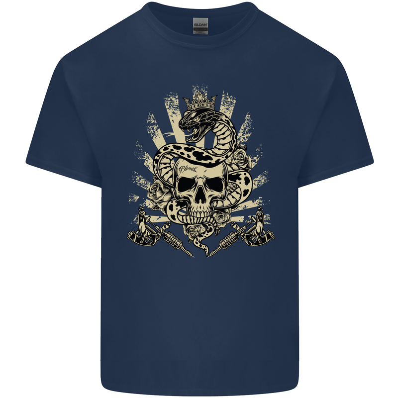 Tattoo Skull Snake Tattooist Biker Gothic Kids T-Shirt Childrens Navy Blue