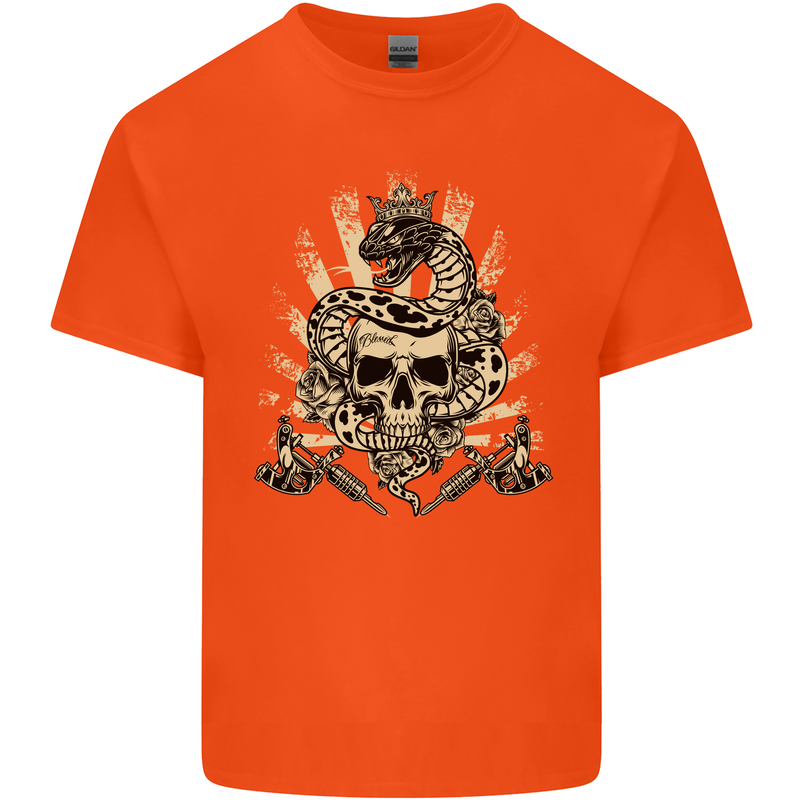 Tattoo Skull Snake Tattooist Biker Gothic Kids T-Shirt Childrens Orange