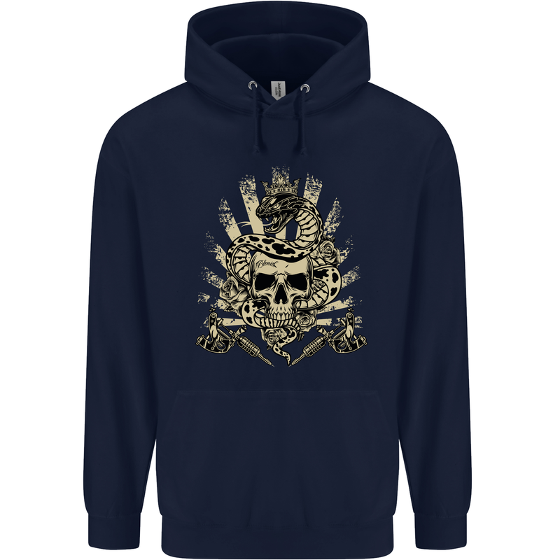 Tattoo Skull Snake Tattooist Biker Gothic Mens 80% Cotton Hoodie Navy Blue