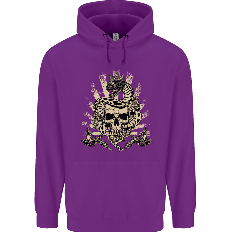 Tattoo Skull Snake Tattooist Biker Gothic Mens 80% Cotton Hoodie Purple