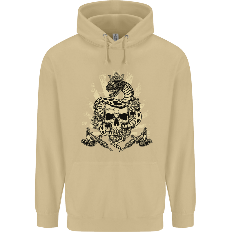 Tattoo Skull Snake Tattooist Biker Gothic Mens 80% Cotton Hoodie Sand