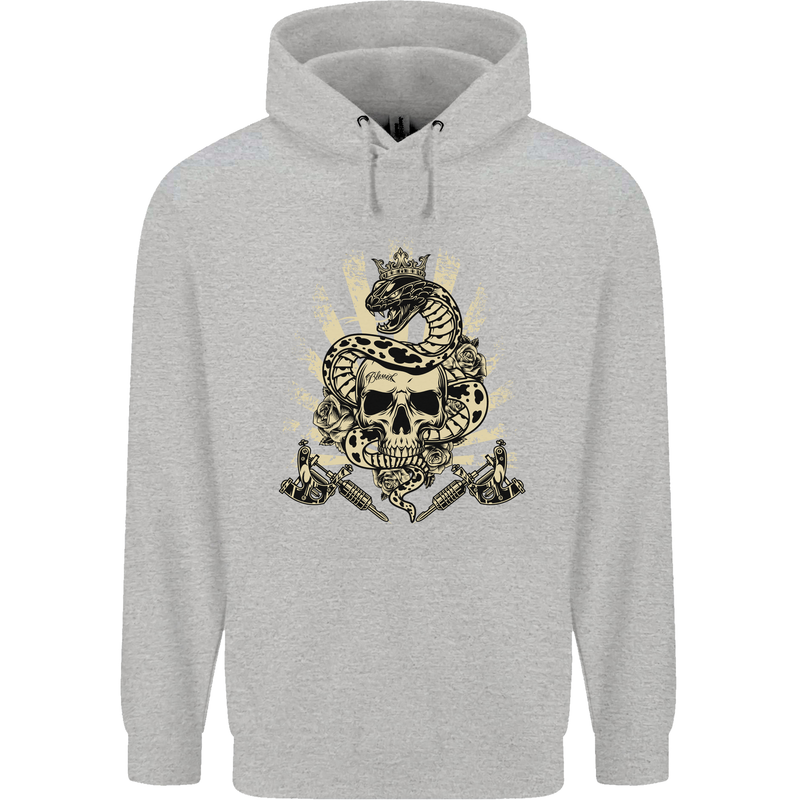 Tattoo Skull Snake Tattooist Biker Gothic Mens 80% Cotton Hoodie Sports Grey