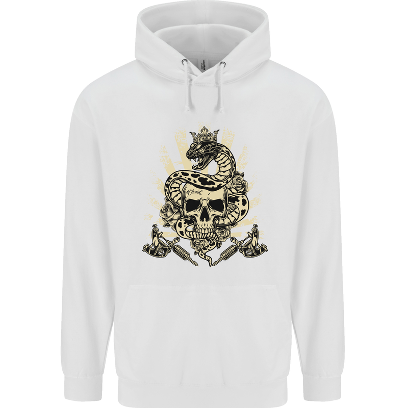 Tattoo Skull Snake Tattooist Biker Gothic Mens 80% Cotton Hoodie White