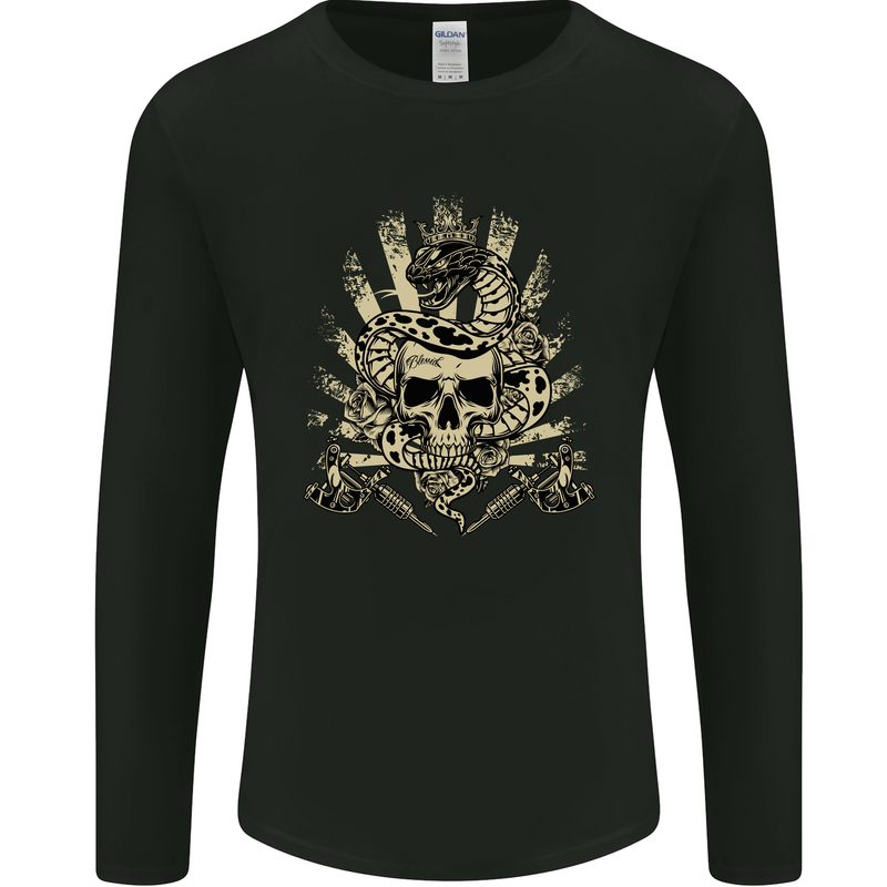 Tattoo Skull Snake Tattooist Biker Gothic Mens Long Sleeve T-Shirt Black