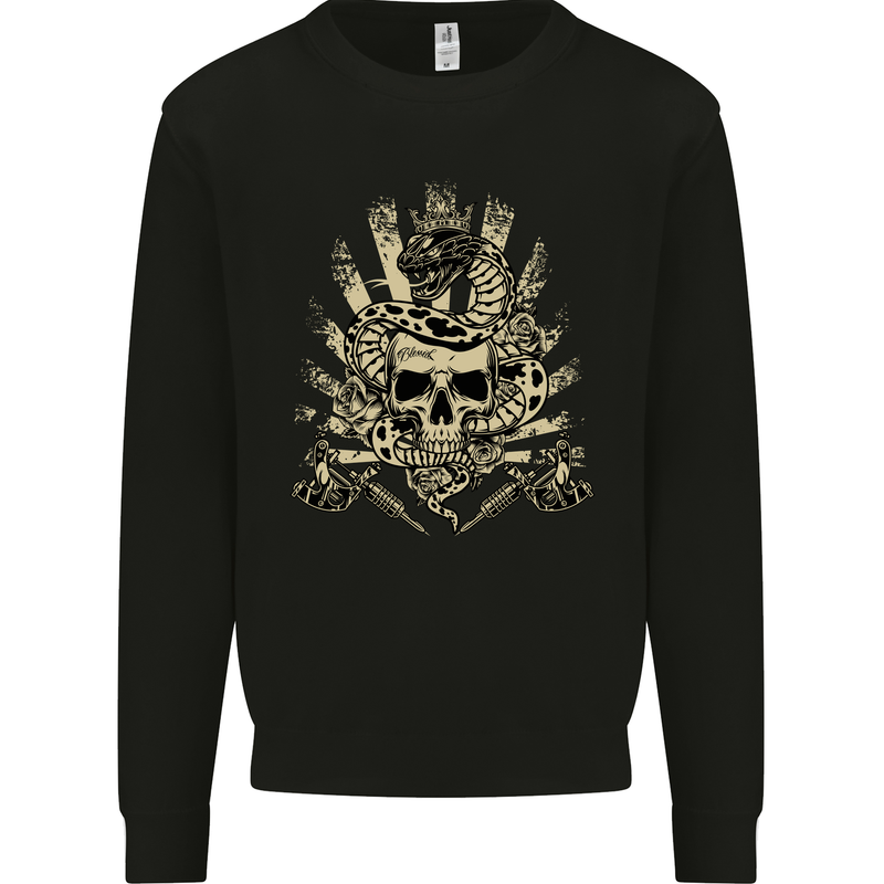 Tattoo Skull Snake Tattooist Biker Gothic Mens Sweatshirt Jumper Black