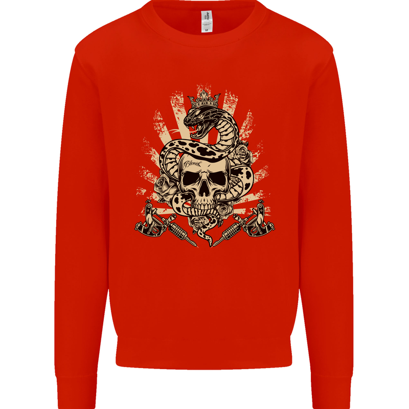 Tattoo Skull Snake Tattooist Biker Gothic Mens Sweatshirt Jumper Bright Red