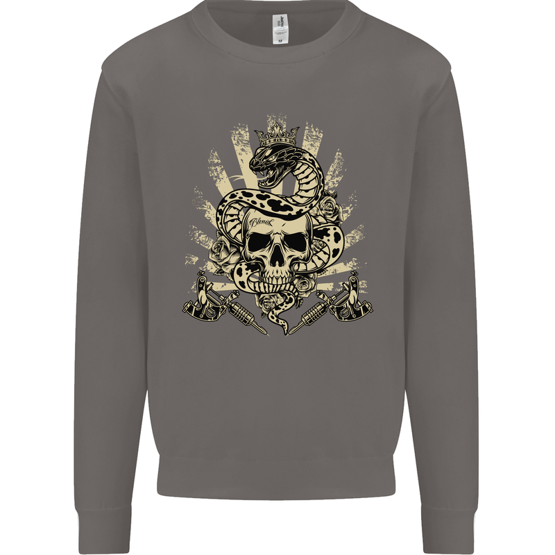 Tattoo Skull Snake Tattooist Biker Gothic Mens Sweatshirt Jumper Charcoal