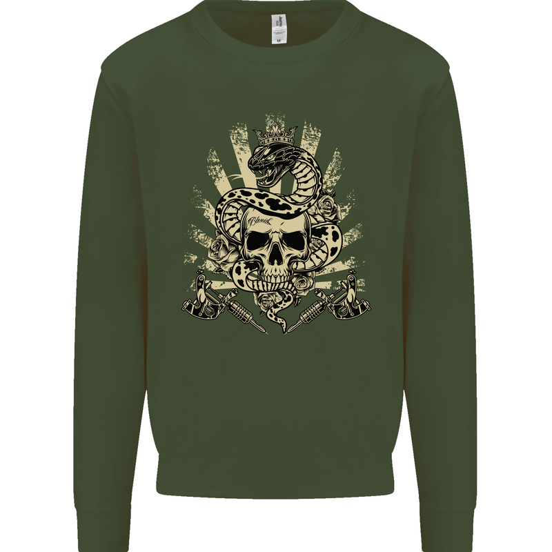 Tattoo Skull Snake Tattooist Biker Gothic Mens Sweatshirt Jumper Forest Green