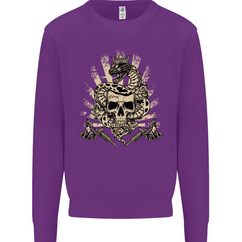 Tattoo Skull Snake Tattooist Biker Gothic Mens Sweatshirt Jumper Purple