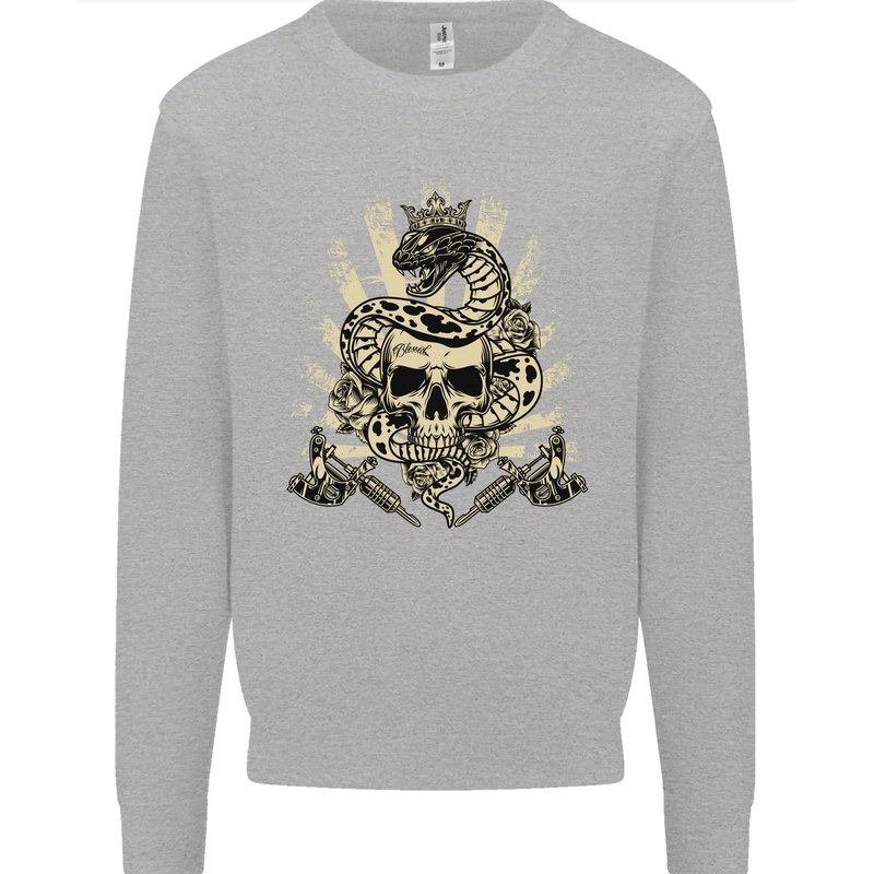 Tattoo Skull Snake Tattooist Biker Gothic Mens Sweatshirt Jumper Sports Grey