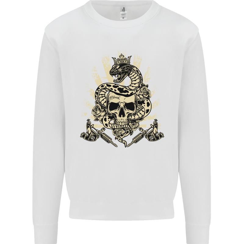 Tattoo Skull Snake Tattooist Biker Gothic Mens Sweatshirt Jumper White