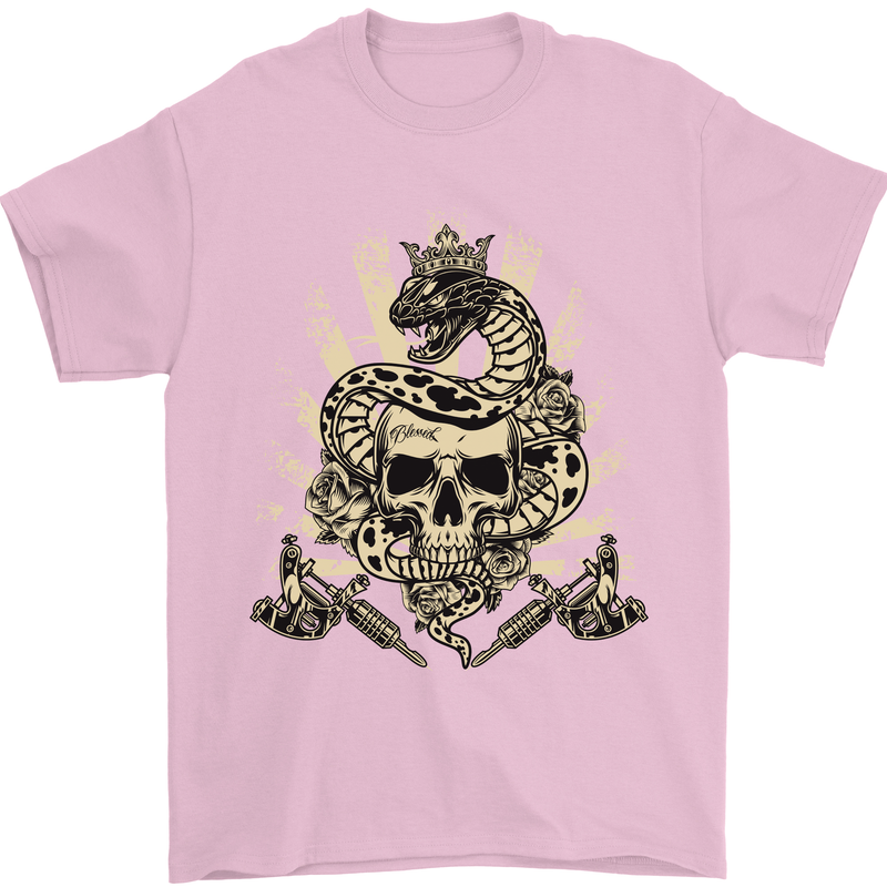 Tattoo Skull Snake Tattooist Biker Gothic Mens T-Shirt Cotton Gildan Light Pink