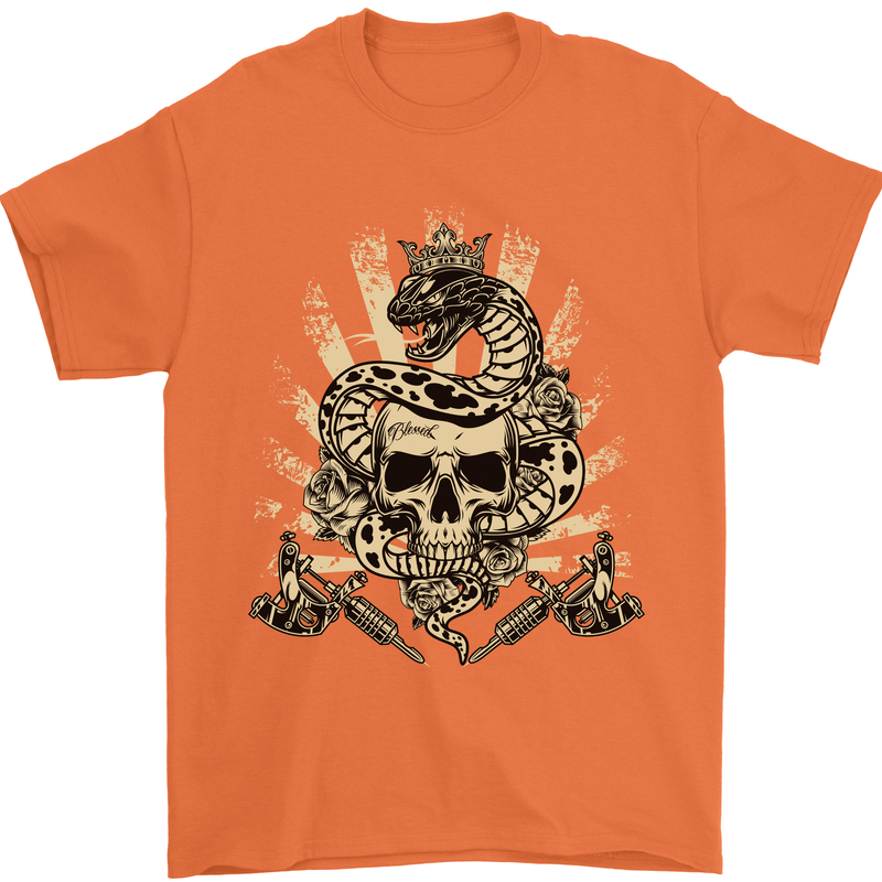 Tattoo Skull Snake Tattooist Biker Gothic Mens T-Shirt Cotton Gildan Orange