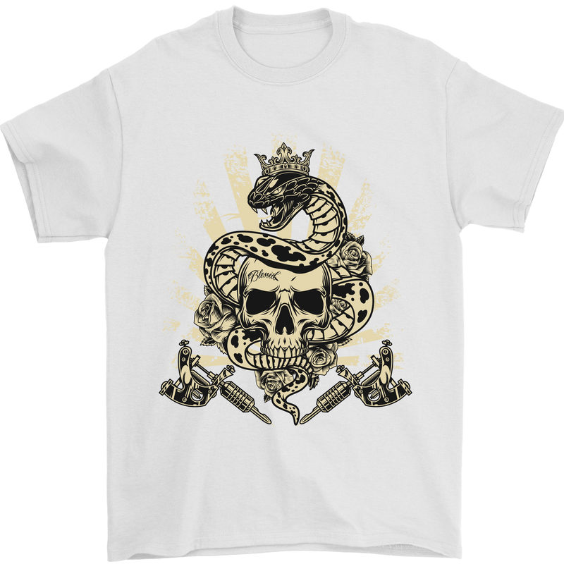 Tattoo Skull Snake Tattooist Biker Gothic Mens T-Shirt Cotton Gildan White