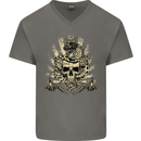 Tattoo Skull Snake Tattooist Biker Gothic Mens V-Neck Cotton T-Shirt Charcoal