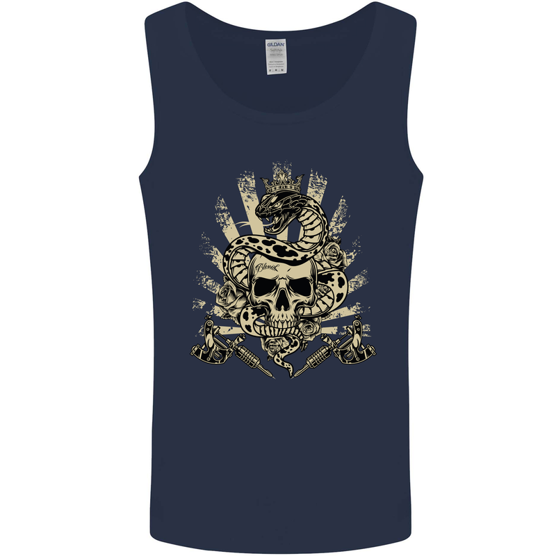 Tattoo Skull Snake Tattooist Biker Gothic Mens Vest Tank Top Navy Blue