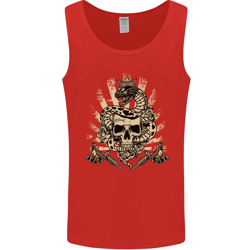 Tattoo Skull Snake Tattooist Biker Gothic Mens Vest Tank Top Red