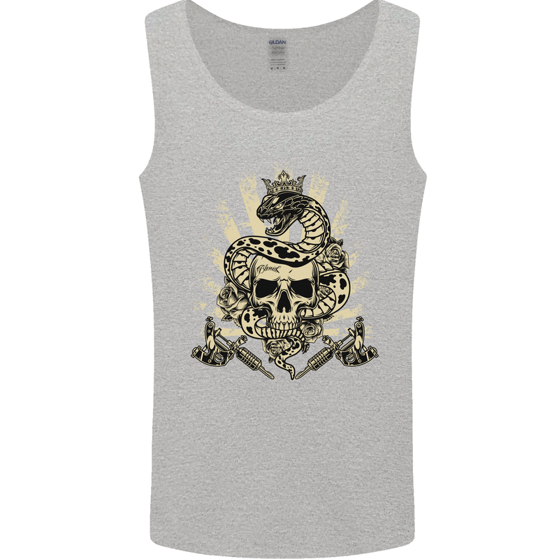 Tattoo Skull Snake Tattooist Biker Gothic Mens Vest Tank Top Sports Grey