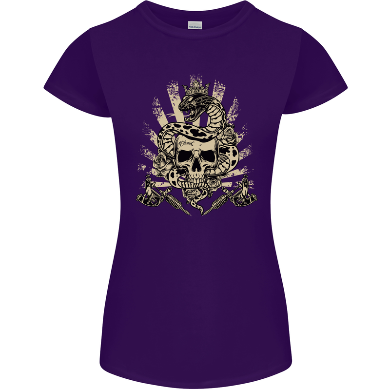 Tattoo Skull Snake Tattooist Biker Gothic Womens Petite Cut T-Shirt Purple