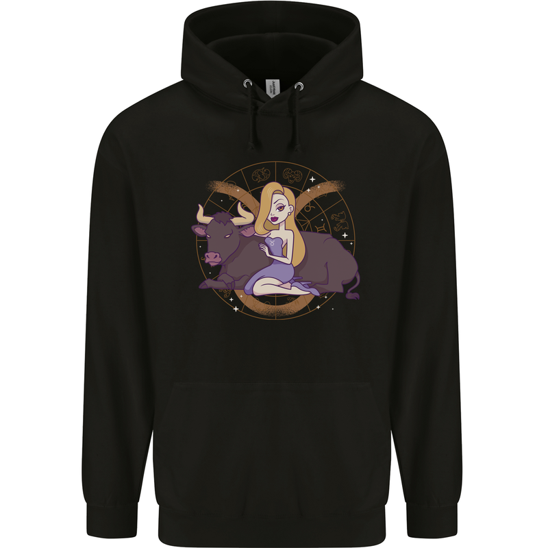 Taurus Star Sign Astrological Zodiac Childrens Kids Hoodie Black